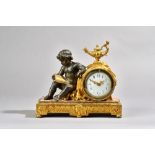 A French bronze, gilt metal and marble mounted figural mantel clock,