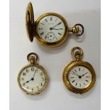 A gold cased, keyless wind, openfaced lady's fob watch, with a gilt cylinder movement,