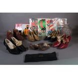 Collectables, including; LPs, 1920s shoes, glass vase and toys, (qty).