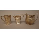 Silver, comprising; a christening mug, of tapered cylindrical form, with an angular handle,