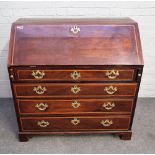 A George III inlaid mahogany bureau, the fall over four long graduated drawers, on bracket feet,