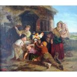 After William Henry Knight, Children catching a cockerel, oil on panel,
