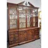 A mid-18th century style mahogany breakfront bookcase cabinet,