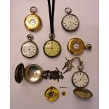 A gilt metal cased, keyless wind, half hunting cased pocket watch, another gilt metal cased,