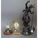 A French brass cased four glass mantel clock with faux mercury pendulum, 22.