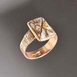 A gold mounted native gold in quartz panel shaped ring, of rectangular form,