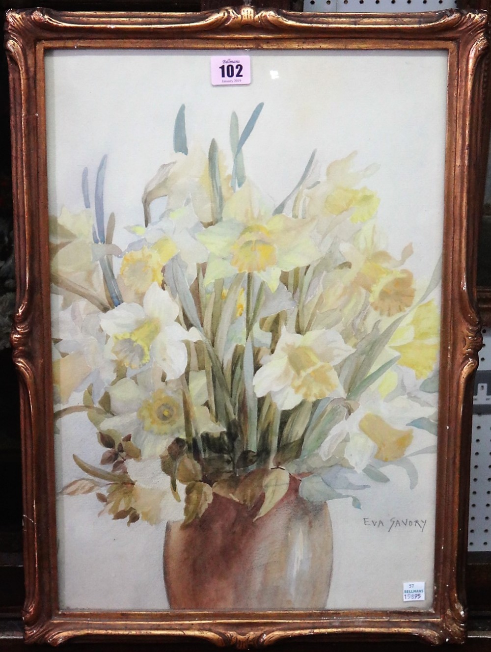 Eva Savory (20th century), Still life of daffodils; Still life of summer flowers, two watercolours,