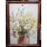 Eva Savory (20th century), Still life of daffodils; Still life of summer flowers, two watercolours,