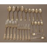 Silver Kings pattern table flatware, comprising; four table spoons, five dessert spoons,