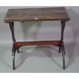 A 19th century and later oak Gothic Revival side table on dual ended downswept supports,