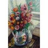 Follower of Duncan Grant, Still life of flowers in a jug, oil on canvas, bears initials,