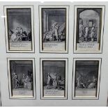 After Chodowiecki, Motives for marriage, six engravings, framed as one, each 9cm x 5cm.
