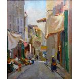 Philip Naviasky (1894-1983), Street scene at the Market Port Bou, Spain, oil on canvas, signed,