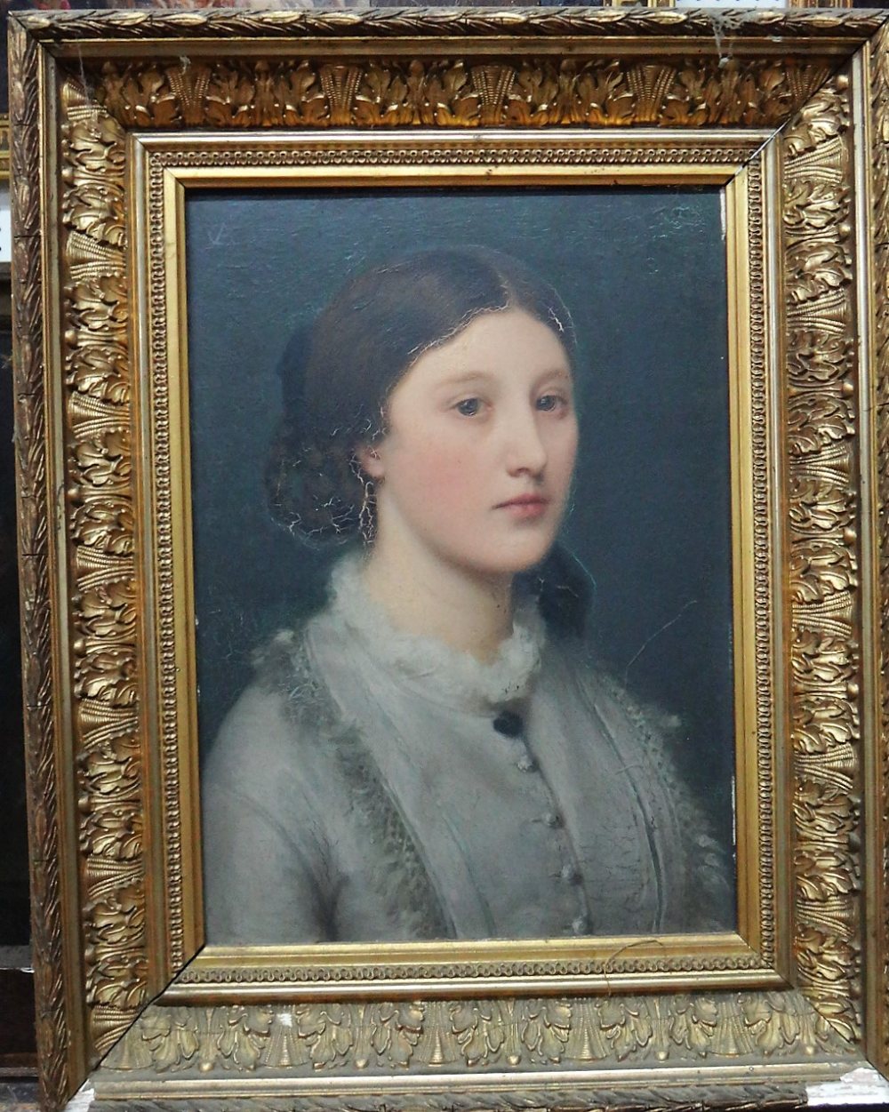 Paul Alfred de Curzon (1820-1895), Mme Alfred de Curzon, oil on panel, signed with monogram, - Image 2 of 5