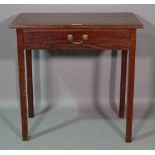 A mid-18th century mahogany single drawer side table on square supports, 76cm wide x 74cm high.