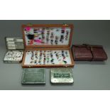 A Richard Wheatley wooden fly box with aprox 160 flies,