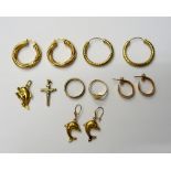 A group of mostly 9ct gold jewellery, comprising; three pairs of earrings,