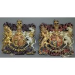 Two polychrome painted cast iron English Coat of Arms, late 19th century,