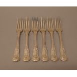A set of six silver double struck King's pattern dessert forks, London 1927, weight 392 gms, (6).