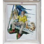 Manner of John Bratby, Hugh Cudlipp, oil on board, bears inscription and date on reverse,