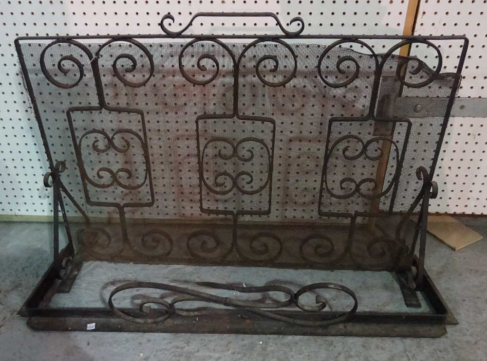 A wrought iron fire guard, a wrought iron fender, various fire tools, - Image 2 of 2