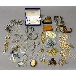 A quantity of silver and costume jewellery, to include; a bangle made from a silver fork,