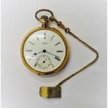 A gold cased, keyless wind, openfaced gentleman's pocket watch,