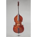A double bass, late 19th century, probably German, 3/4 size, satinwood two piece swell back,