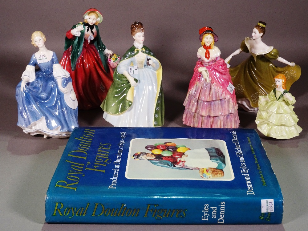 A group of six Royal Doulton figures and an associated book, (7).