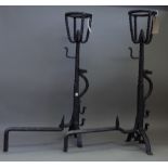 A pair of modern wrought iron andirons,