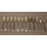 Silver Old English pattern table flatware, comprising; seven table spoons, Newcastle 1799,