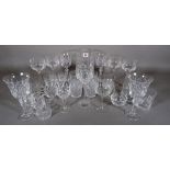 Glassware including; 20th century cut glass vases, jugs, wine goblets and tumblers, (qty).