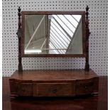 A Regency inlaid mahogany toilet mirror with bow three drawer base, 56m wide x 58cm high.