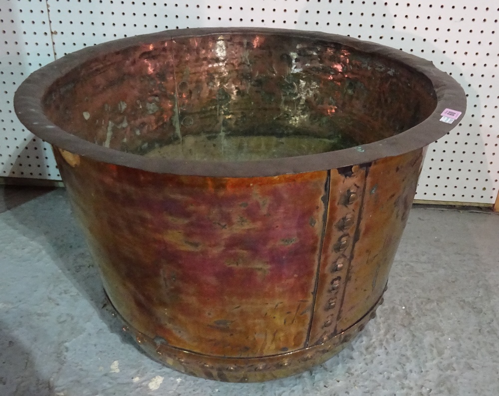 A large 19th century copper copper, with studded seams, 70cm diameter x 47cm high.