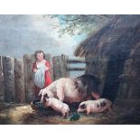 After George Morland, Feeding the pigs, oil on canvas, 28cm x 35cm.