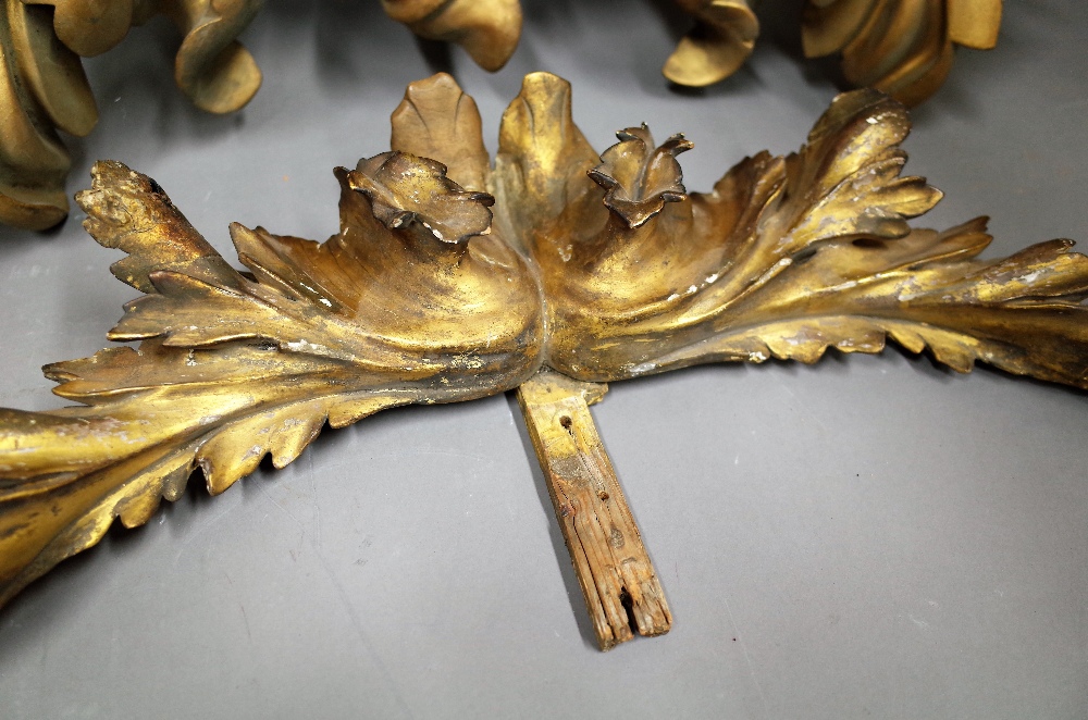 A pair of 19th large century gilt gesso acanthus corner mounts, - Image 2 of 3