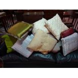 A group of 10 cushions, various shapes and colours, (10).