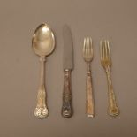 A large quantity of plated table flatware including a part service comprising six tablespoons,