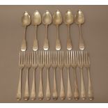 A set of six Scottish silver fiddle pattern tablespoons, monogram engraved Edinburgh 1809,