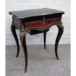 A 19th century gilt metal mounted ebonised boulle work lift top work table,