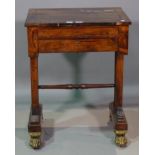 A William IV rosewood work table, with rectangular lift top over single drawer,