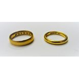 Two 22ct gold wedding rings, ring sizes K and N, combined weight 8.2 gms, (2).
