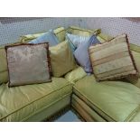 A group of 6 cushions, various shapes and colours, (6).