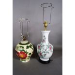 A 20th century Chinese baluster vase decorated with fruit and bats, converted to a lamp,