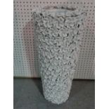 A large 20th century white glaze vase with encrusted leaf decoration, 80cm high.