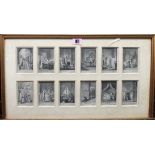 T. I. Lettre (18th century), A set of twelve engravings, framed as one, each 9cm x 5cm.