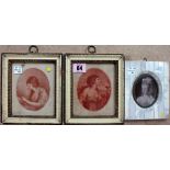 After Angelica Kauffman, Classical women, a pair of sanguine stipple engravings, each 12cm x 10cm,