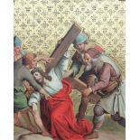 Continental School (19th century), The fall of Christ, oil and embossed gold on canvas, 40.