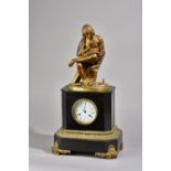 A late 19th century, bronze mounted marble mantel clock,