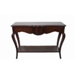 A 20th century hardwood serpentine single drawer side table on cabriole supports,